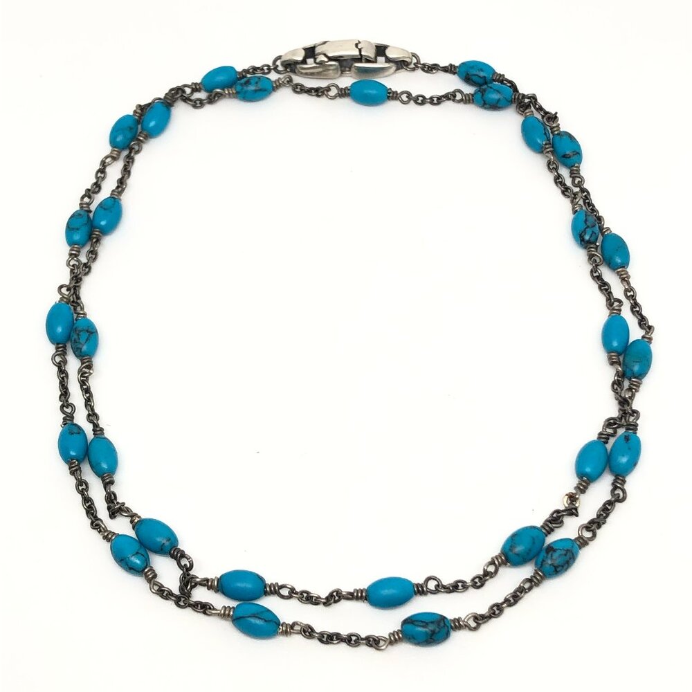 DAVID YURMAN Sterling Silver 925 Turquoise Chain 25" Station Cable Necklace